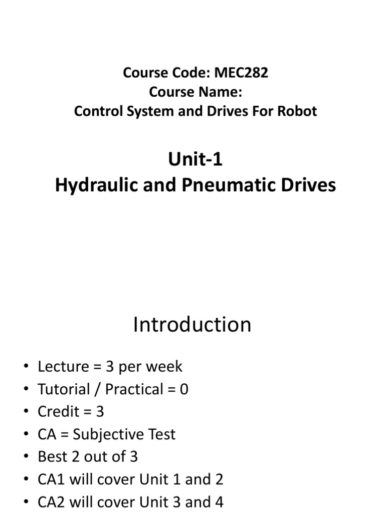 UNIT1 Hydraulic and Pneumatic Drives PDF Engines Electric Motor