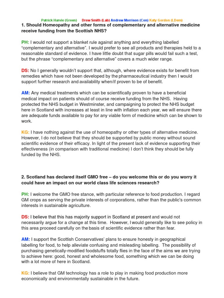 SkepticalVoter Questionnaire Responses PDF Alternative Medicine Taxes