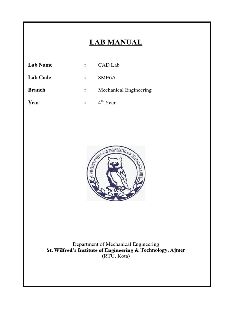 Cad Lab Manual PDF Computer Aided Design Technical Drawing