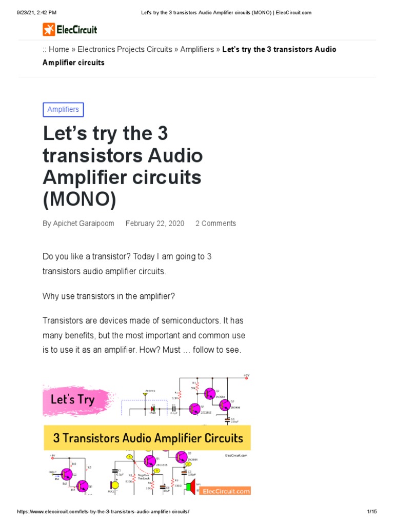 Let S Try The 3 Transistors Audio Amplifier Circuits Mono Pdf