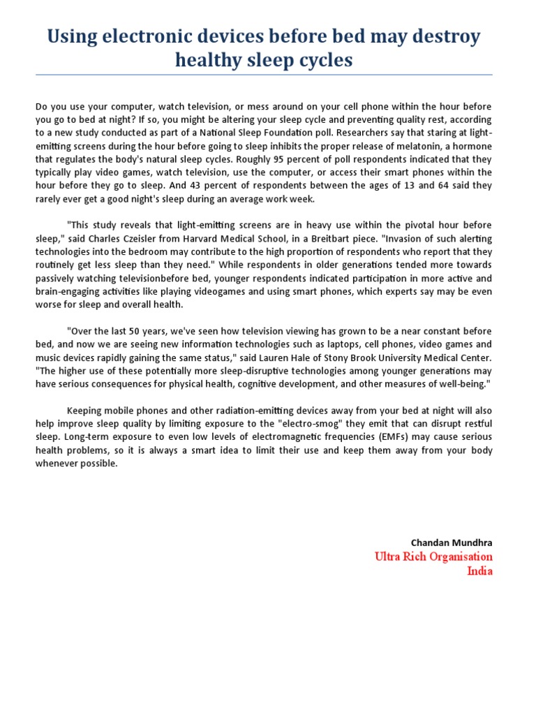 Using Electronic Devices Before Bed May Destroy Healthy Sleep Cycles