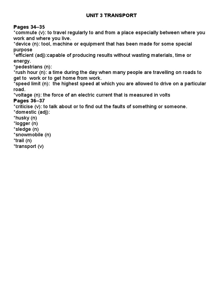 Unit 3 word list pdf