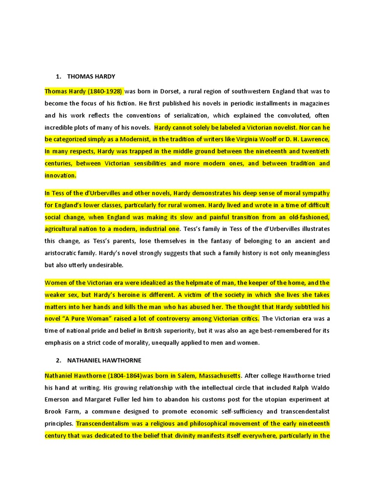 Hardy &.hawthorne PDF Nathaniel Hawthorne Transcendentalism