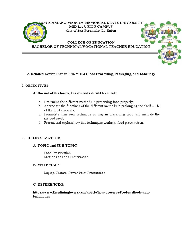 Food Preservation Methods Lesson Plan | PDF | Food Preservation | Pickling