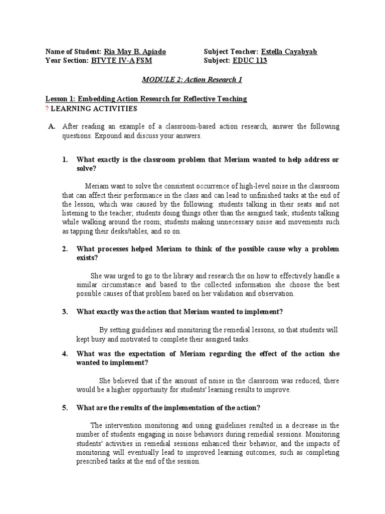 Answer Sheet Educ 113 Module 2 | PDF | Classroom | Teachers