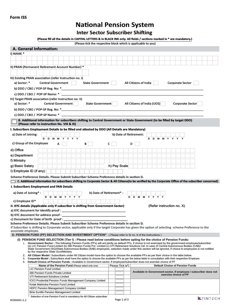 NPS Inter Sector Shifting Form ISS-1 | PDF | Pension | Asset Allocation