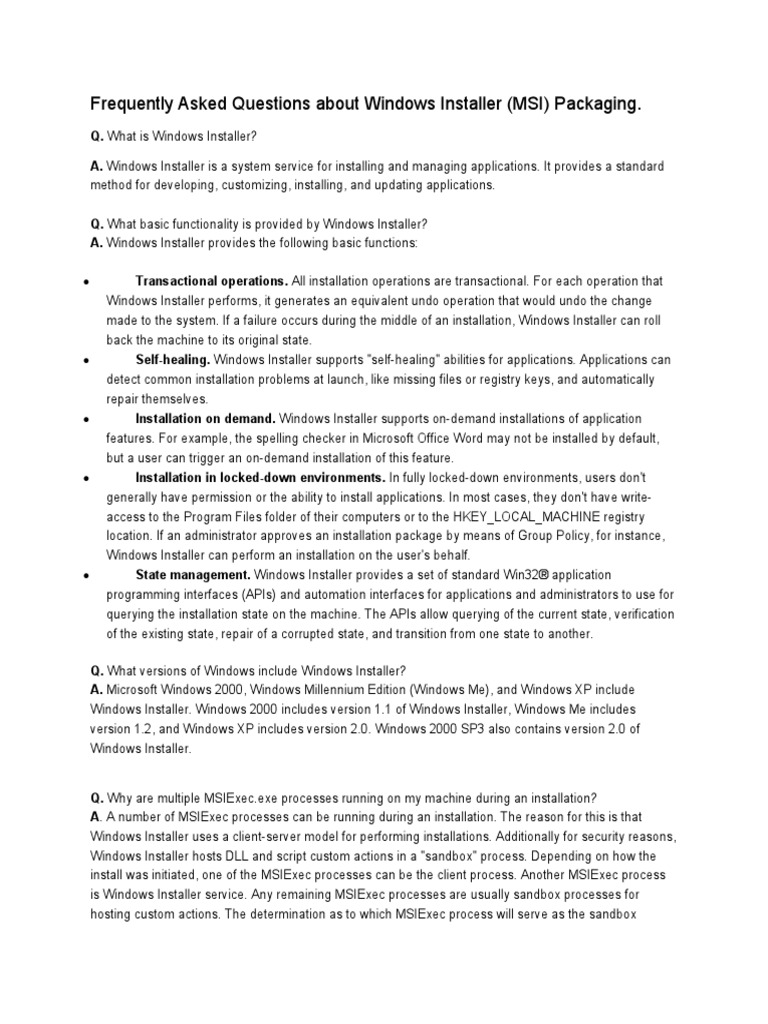 Frequently Asked Questions About Windows Installer | PDF | Installation ...