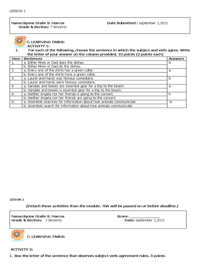 Grade 7 Module Answer Sheets | PDF | Chicken | Poetry
