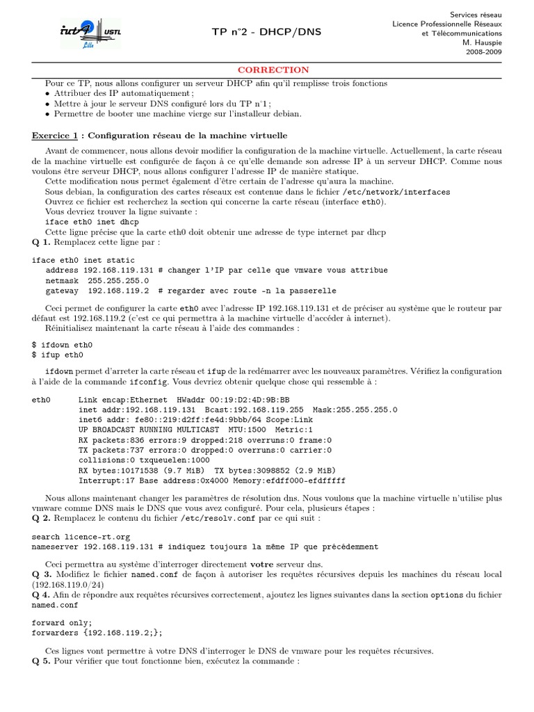Configuration DHCP et DNS sur Debian | PDF | Système de noms de ...