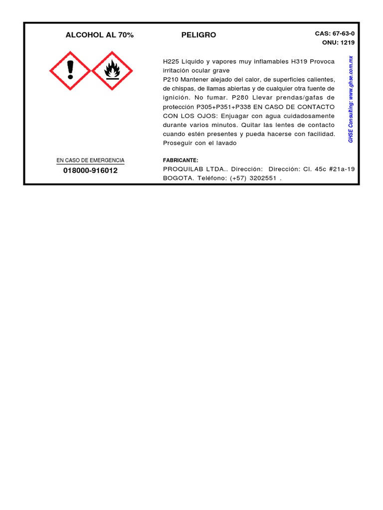 Etiqueta de Alcohol al 70% para Imprimir | PDF