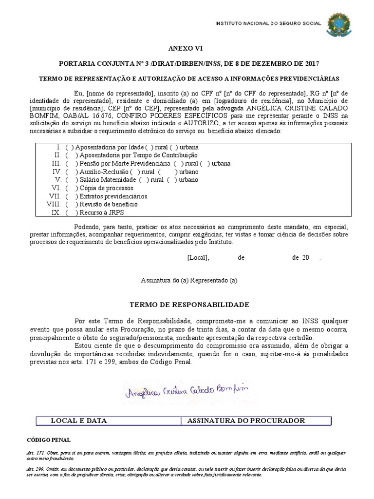 Termo de representação e autorização de acesso a informações ...