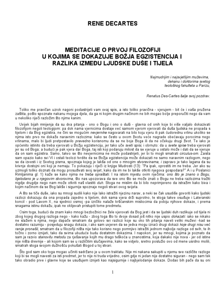 Rene Dekart - Meditacije o Prvoj Filozofiji | PDF