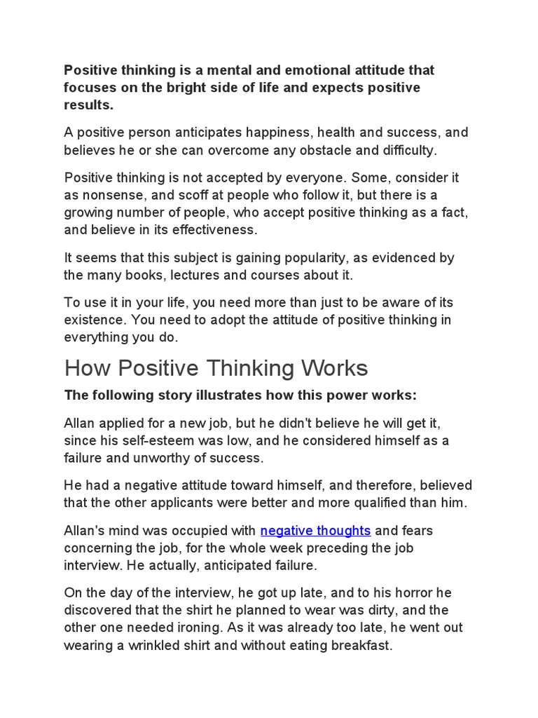 How Positive Thinking Works | PDF | Thought | Attitude (Psychology)