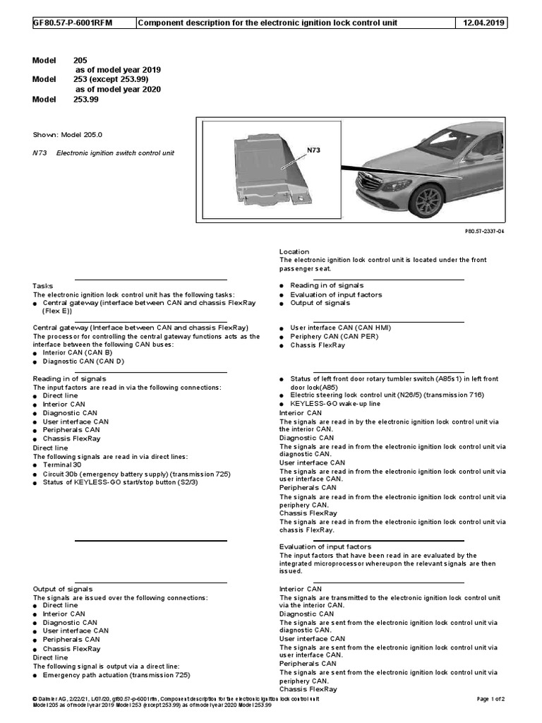 Component Description For The Electronic Ignition Lock Control Unit PDF User Interface Switch