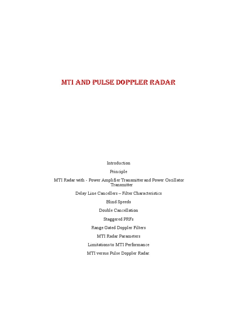 MTI and Pulse Doppler Radar PDF Radar Detector (Radio)