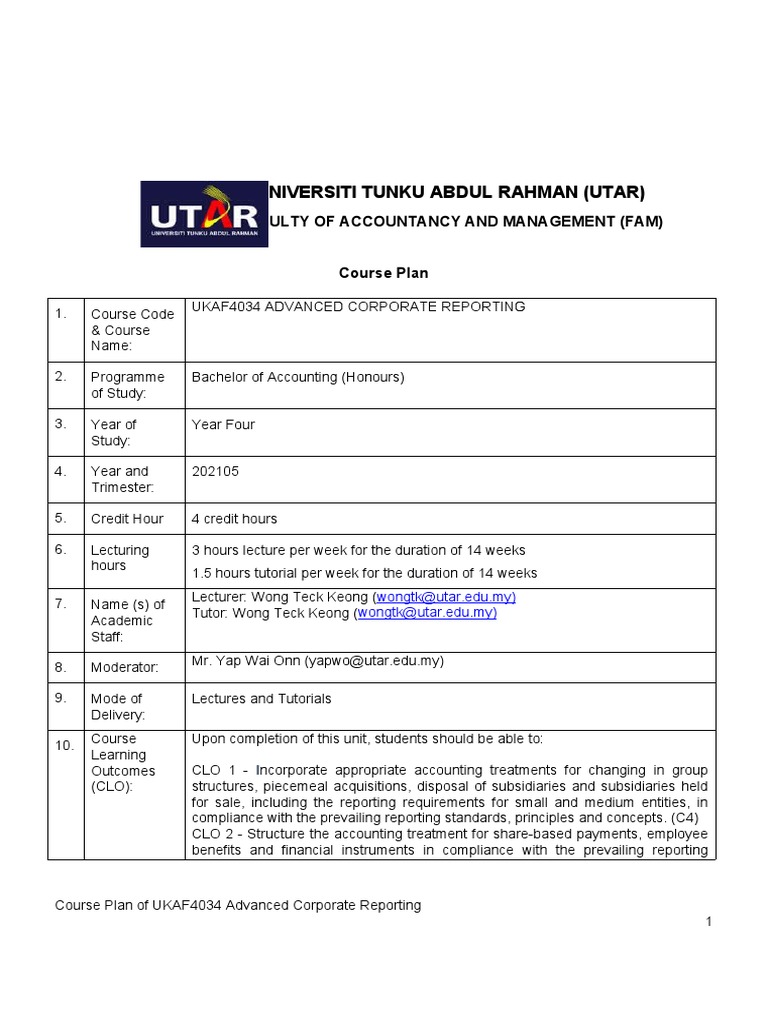 Universiti Tunku Abdul Rahman (Utar) : Faculty of Accountancy and ...
