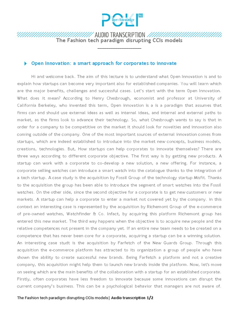 Open Innovation in Fashion Tech | PDF | Innovation | Startup Company