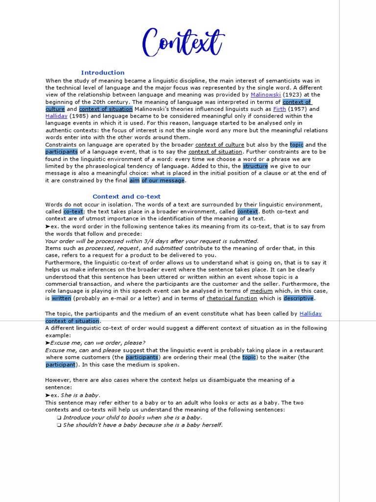 Understanding Context in Language Meaning | PDF | Part Of Speech ...