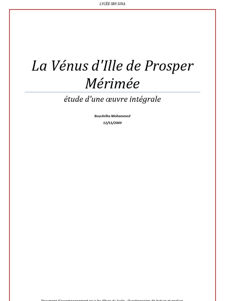 La Venus D Ille Résumé De Chaque Chapitre Fichier La Vénus D'ille | PDF