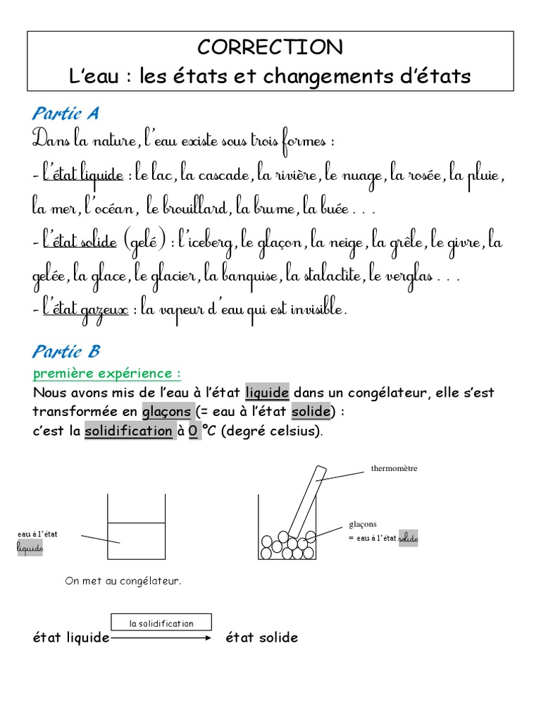 évaluation états De L eau Ce2 Pdf Lecon Sur L Eau Correction | PDF | Cycle de l'eau | Pluie