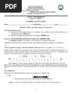 Absolute Value and Operations On Integers: Learning Activity Sheet