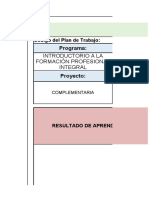 Plan de Trabajo: Introductorio A La Formación Profesional Integral