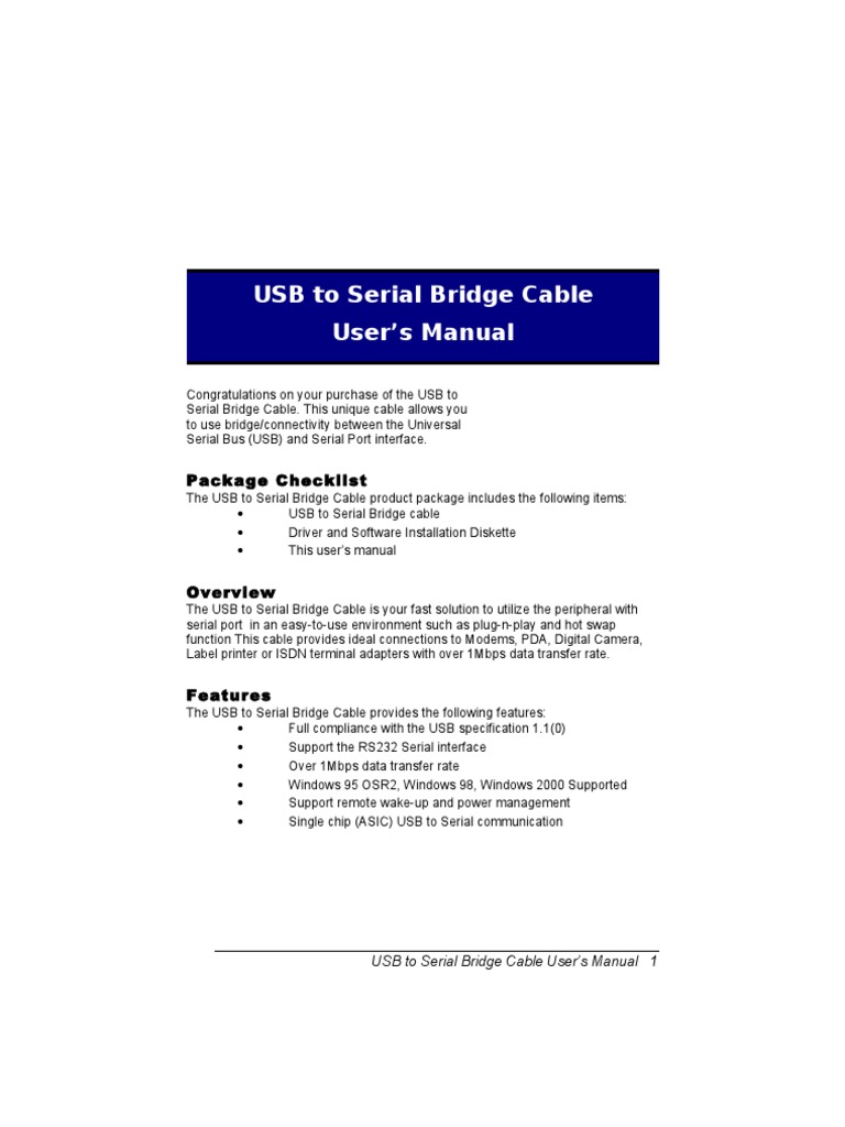 USB to Serial Bridge Cable Manual | PDF