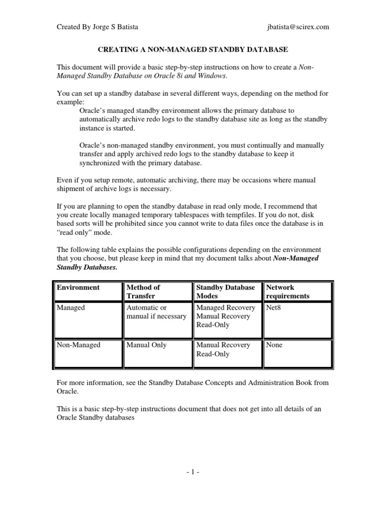 Managed Standby Database On Oracle 8i and Windows | PDF | Computers ...