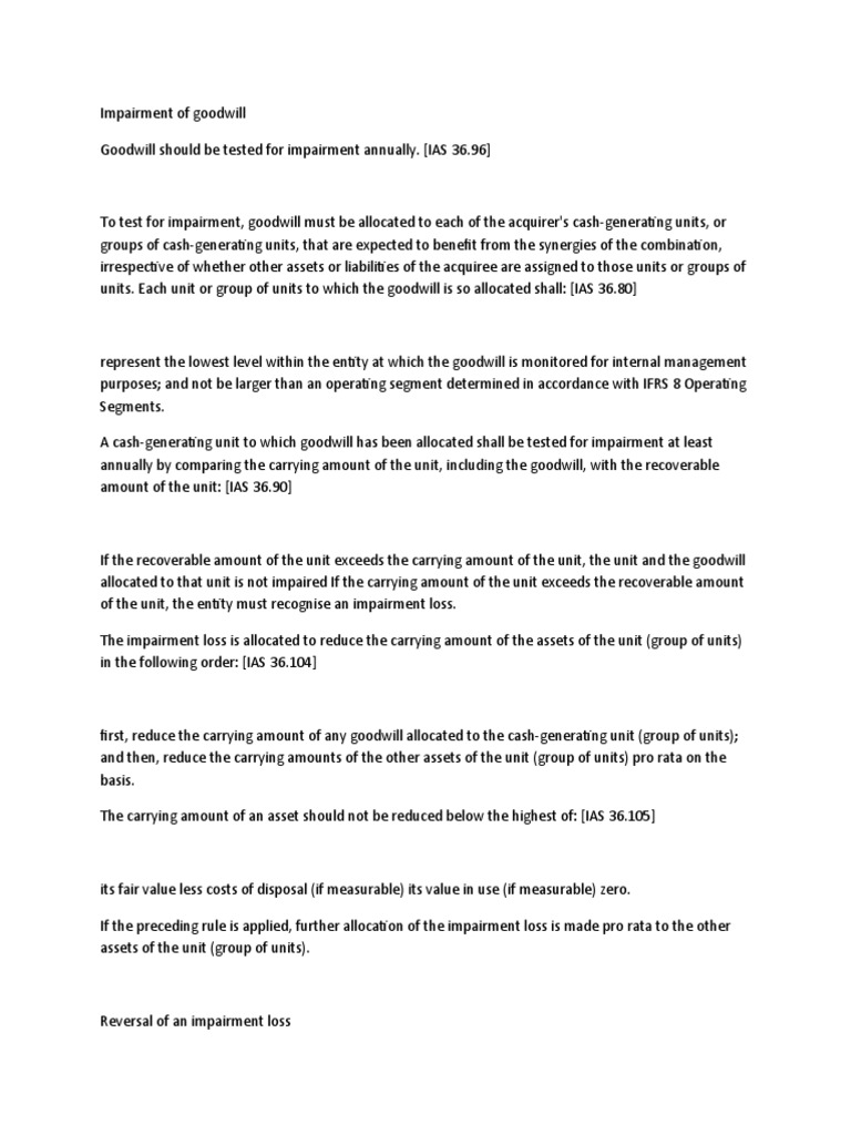 Impairment of Goodwill PDF International Financial Reporting