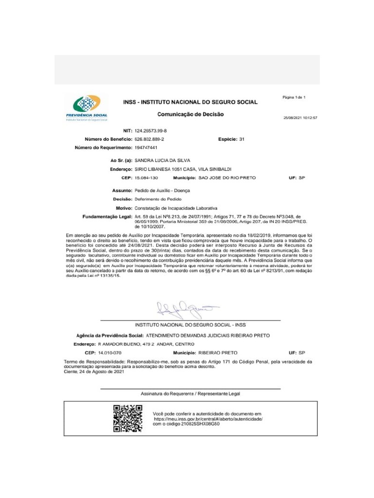 Comprovante de Cessação Do Benefício | PDF