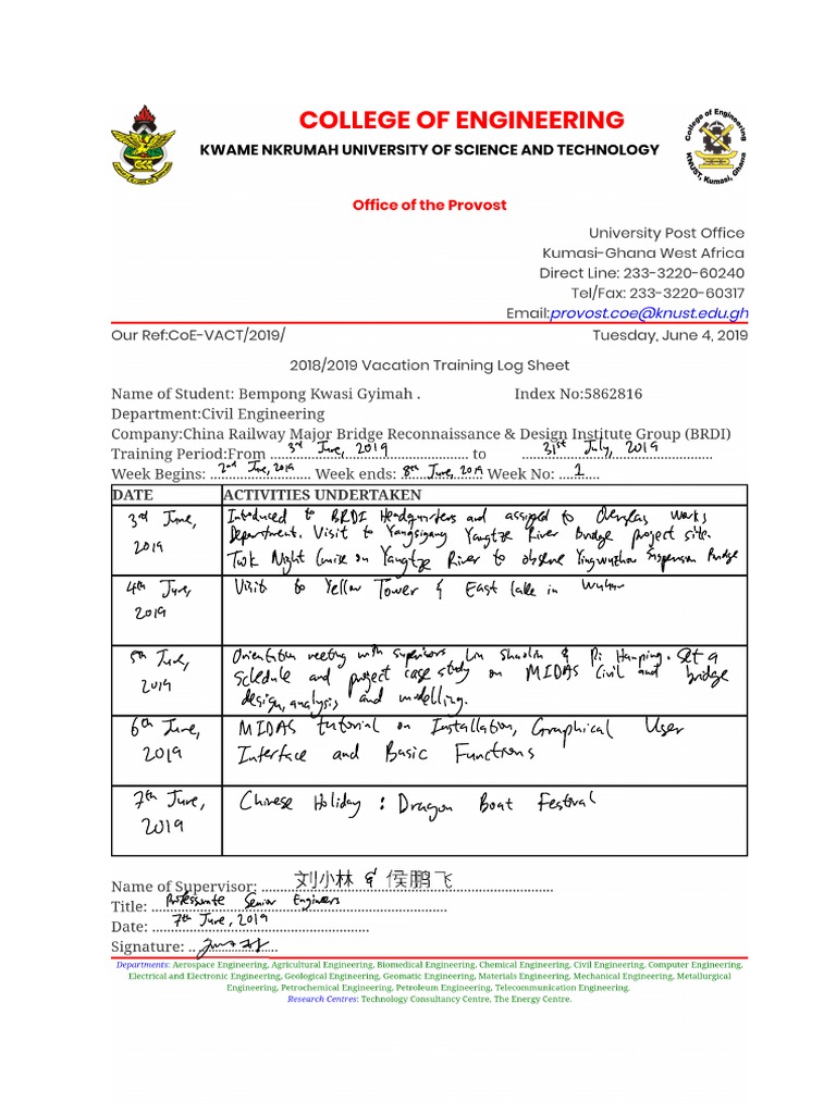 Internship Log Sheet Kwasi Bempong | PDF | Bridge | Concrete