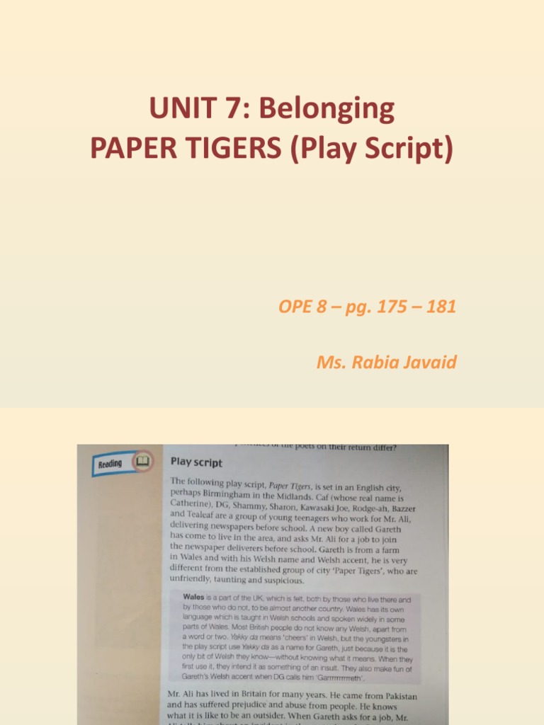 Paper Tigers Play Script Analysis | PDF
