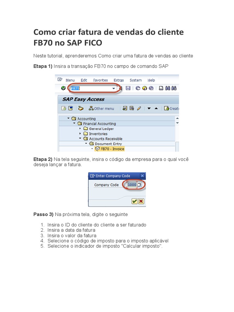 Como criar uma fatura de vendas para um cliente no módulo SAP FICO ...