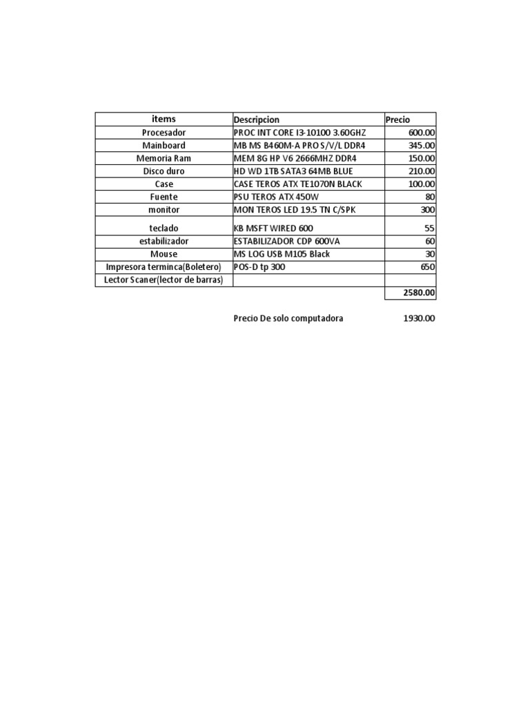 Componentes y Precios de Computadoras | PDF | Equipo de oficina ...