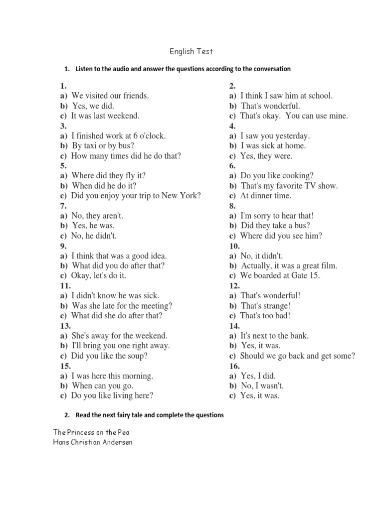 English Listening and Reading Test | PDF
