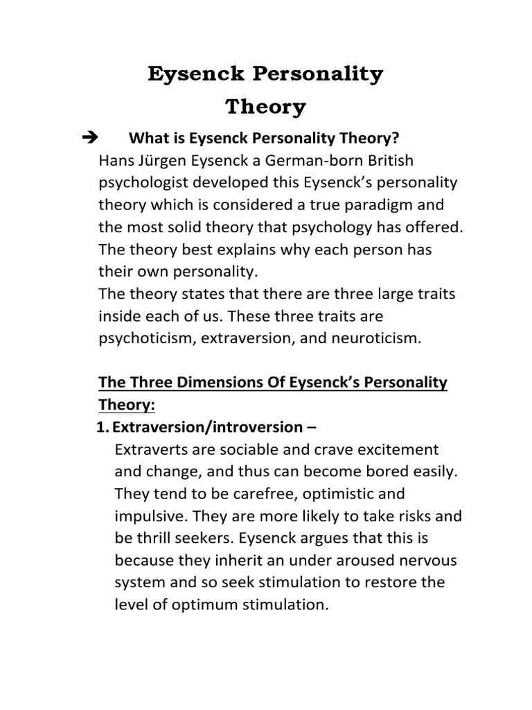 Eysenck's Three Dimensions of Personality | PDF | Extraversion And ...