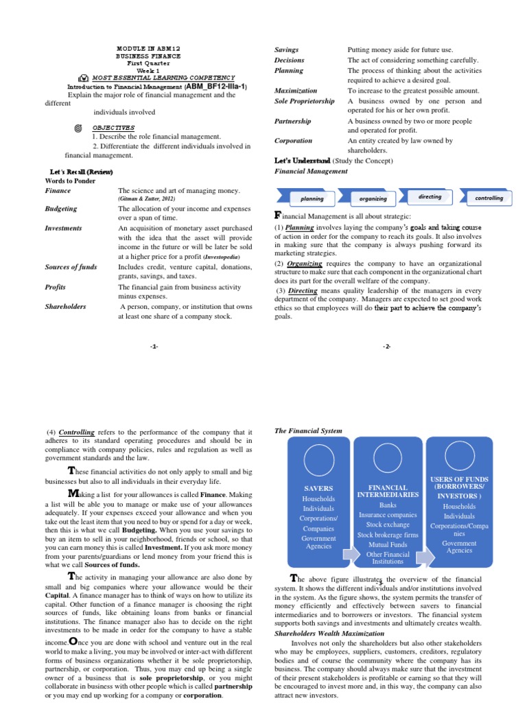 Business Finance Overview: Module 1 | PDF | Stocks | Securities (Finance)