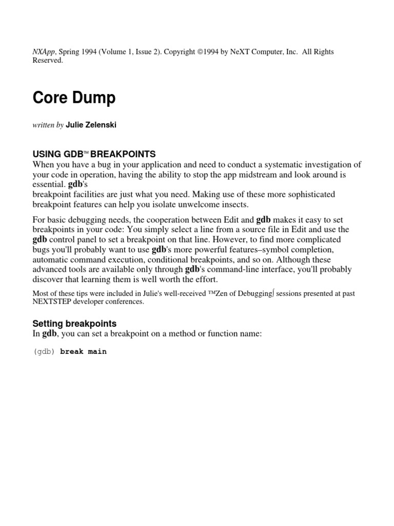 Core Dump Using GDB Breakpoints PDF Pointer Programming