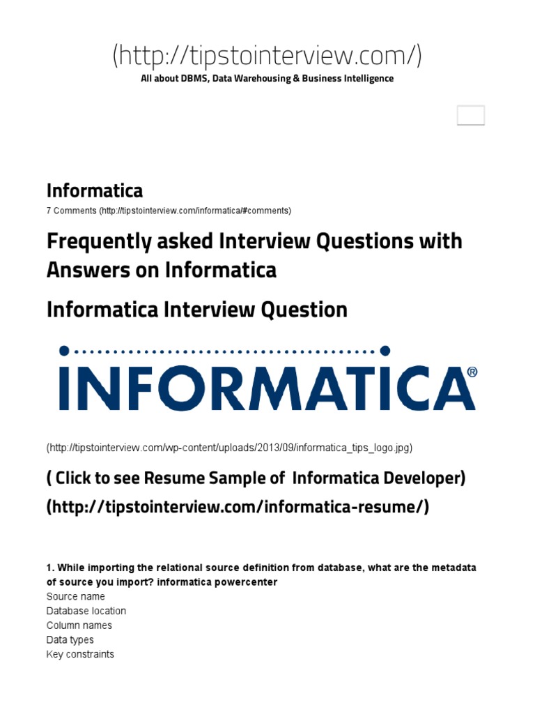 Informatica Interview Questions Answers | PDF | Cache (Computing ...