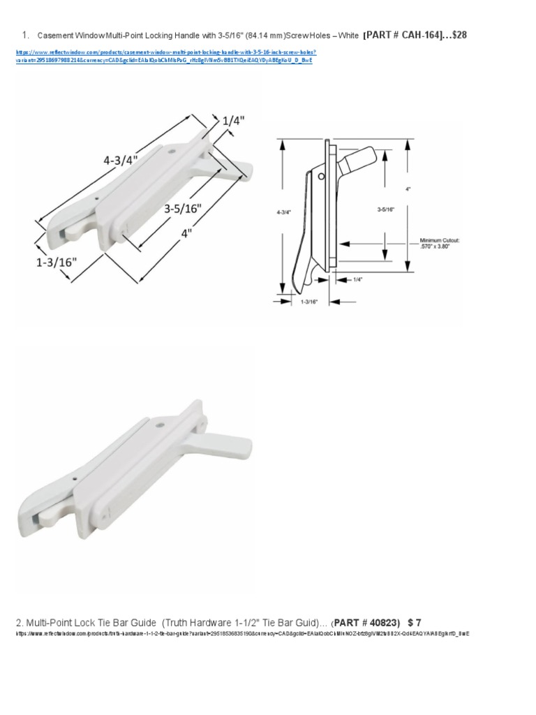 Casement Window Multi-Point Locking Handle With 3-5/16