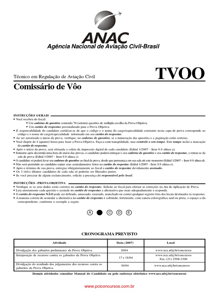 ANAC Comissario de Voo Prova | PDF | Aeroporto | Aviação