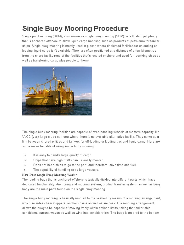 Single Buoy Mooring Procedure PDF Shipping Manufactured Goods