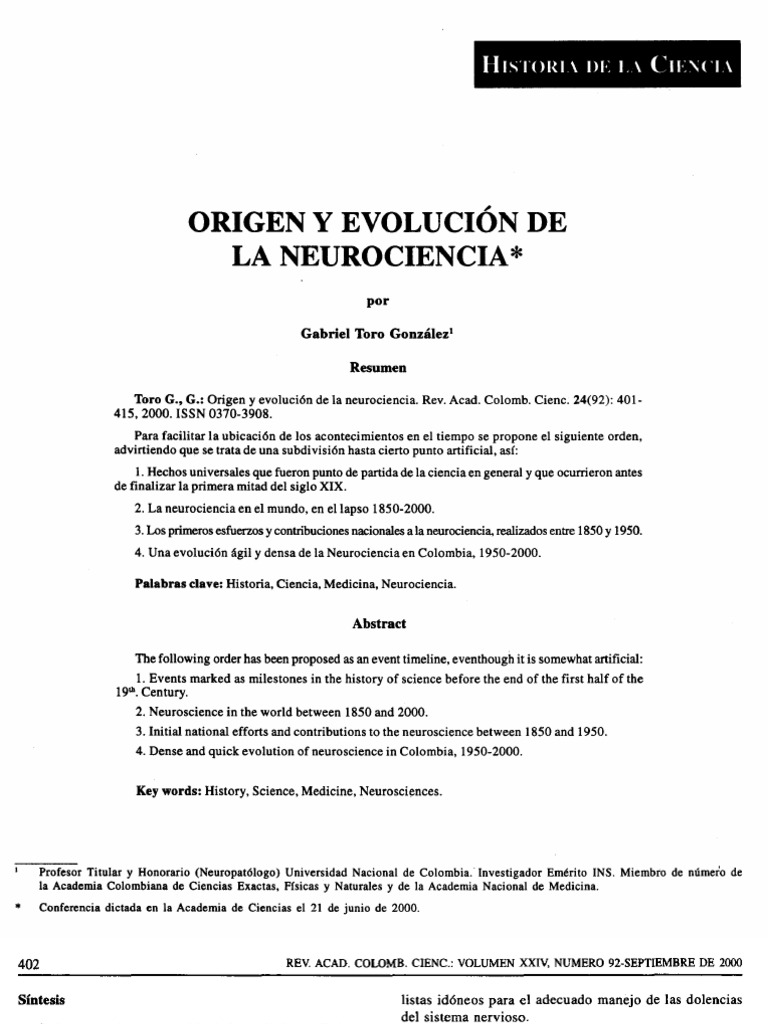 Historia y Evolución de la Neurociencia | PDF