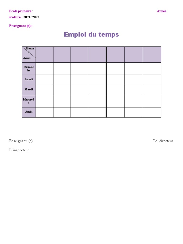 Emploi Du Temps Vierge | PDF