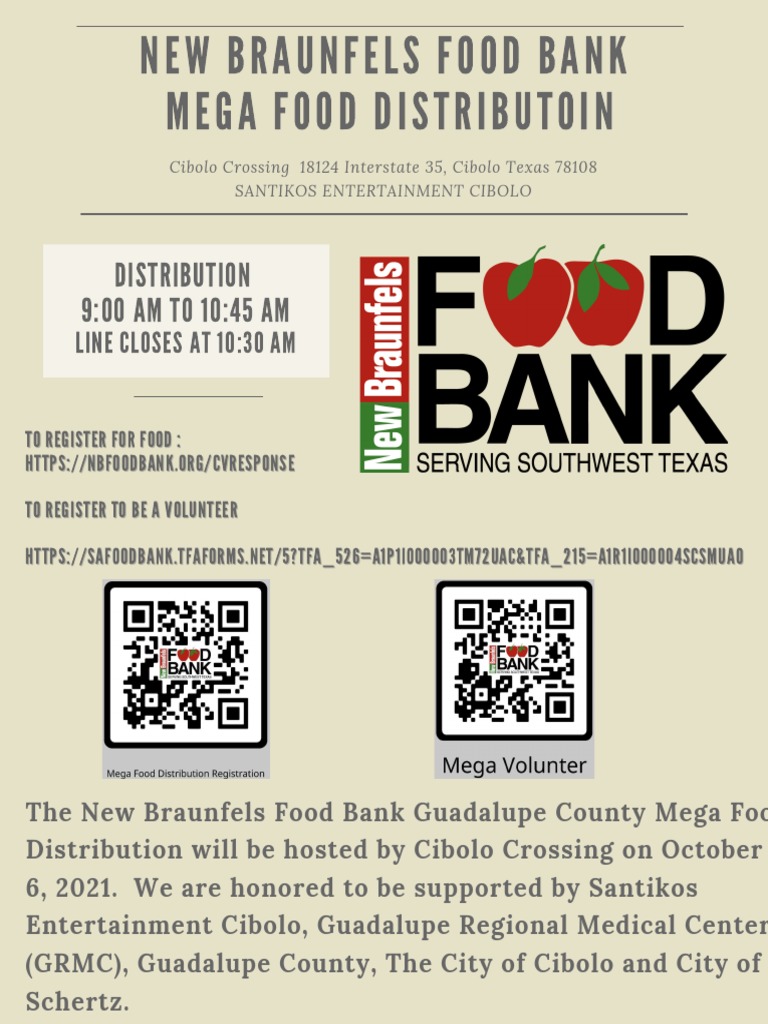New Braunfels Food Bank Calendar 