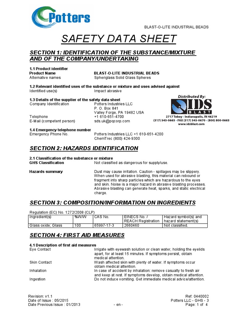 MSDS Glass Bead PDF Toxicity Workplace