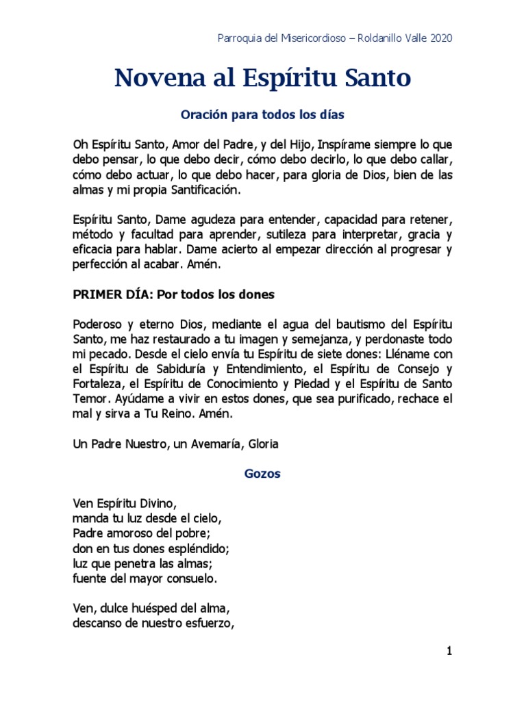 Novena Al Espíritu Santo 2020 | PDF | orador del Señor | espíritu Santo