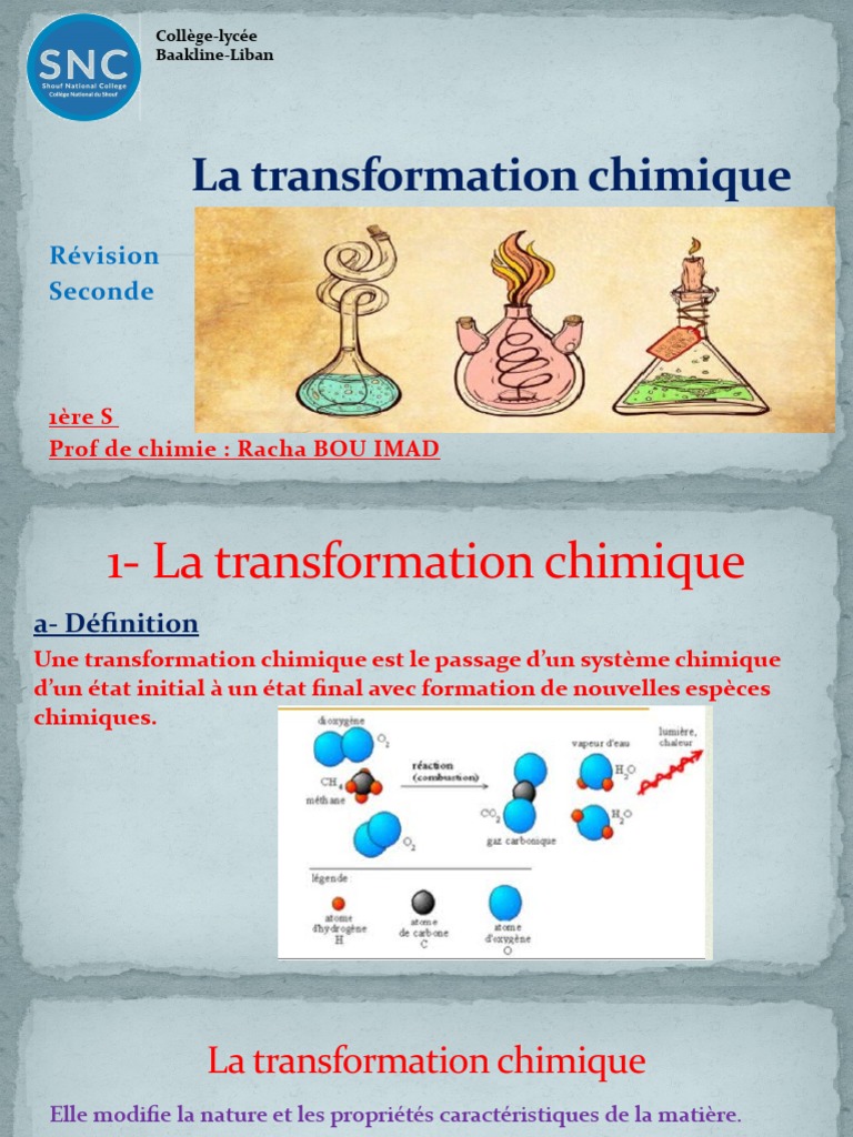 Définition de la transformation chimique | PDF | Réactions chimiques ...