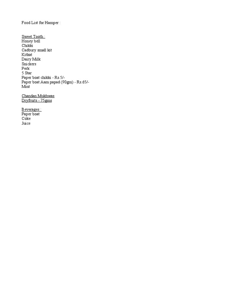 Essential Food Items for Hampers | PDF | Cooking, Food & Wine
