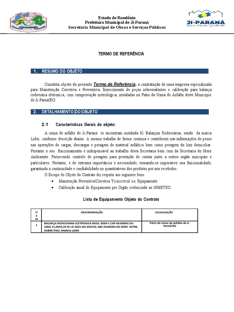 Termo de Referência Balança | PDF | Serviços públicos | Lei das Obrigações